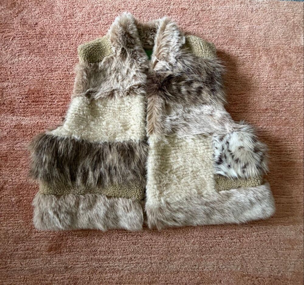 Anthropologie Faux Fur Patchwork Vest Size M Boho Statement